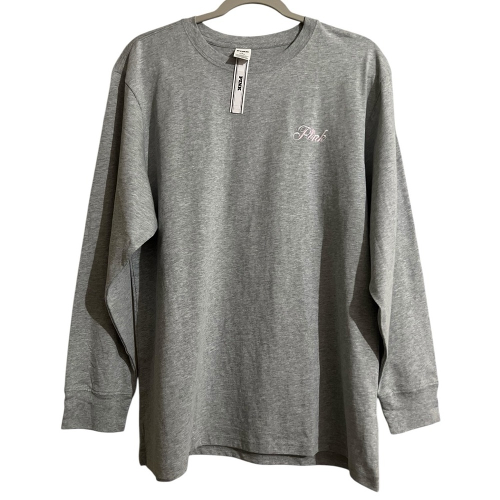Victoria’s Secret Pink T Shirt Medium Heather Gray Pink Snow Globe Long Sleeve
